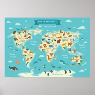 Children World Map with Illustrations Value Poster