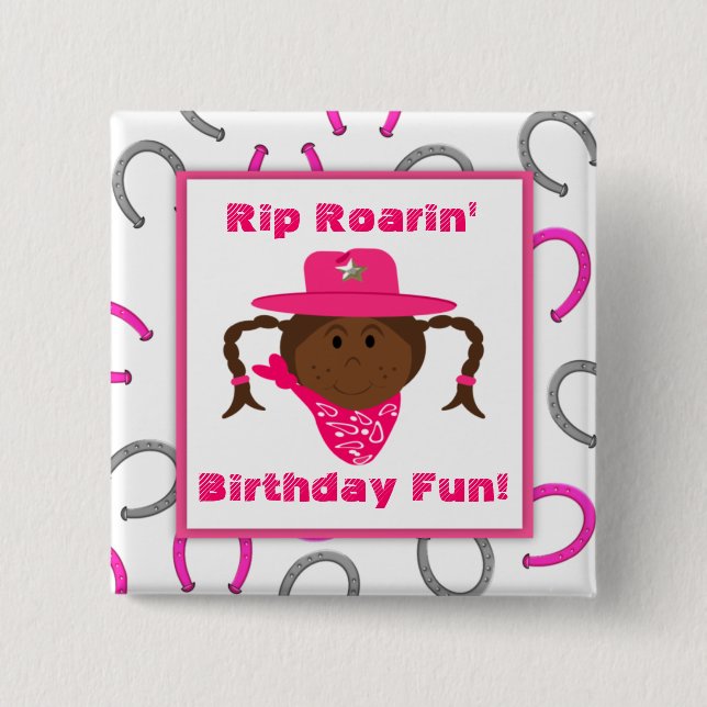 Children's African American Cowgirl Party Favour 15 Cm Square Badge (Front)
