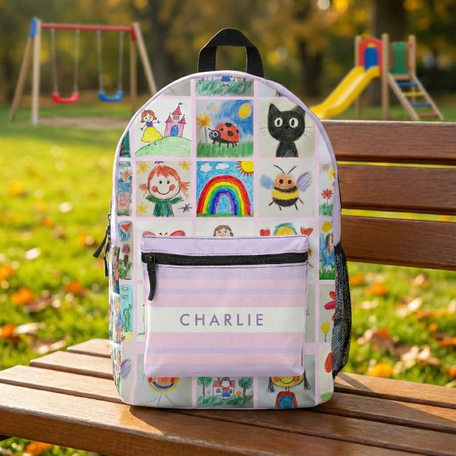 Children's Art 25 Drawings Collage School Printed Backpack (Get ready to make school prep exciting and meaningful with this children's art backpack!)