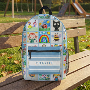 Children's Art 25 Drawings Collage School Printed Backpack
