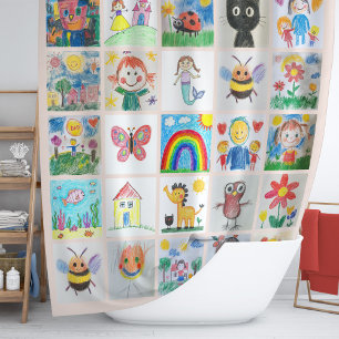 Children's Art Keepsake 25 Drawings Collage Shower Curtain