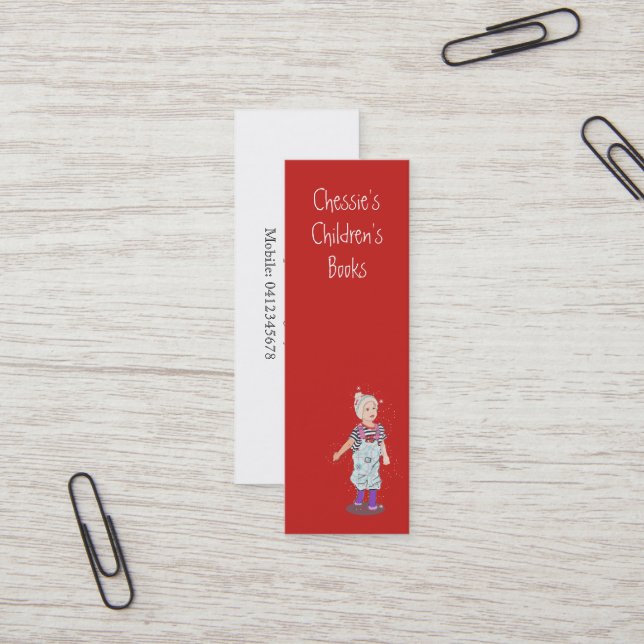 Children's Author /Toy Shop Unique Cute  Red Mini Business Card (Front/Back In Situ)