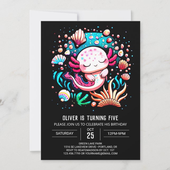 Children's Axolotl Whimsical Birthday Invitation (Front)