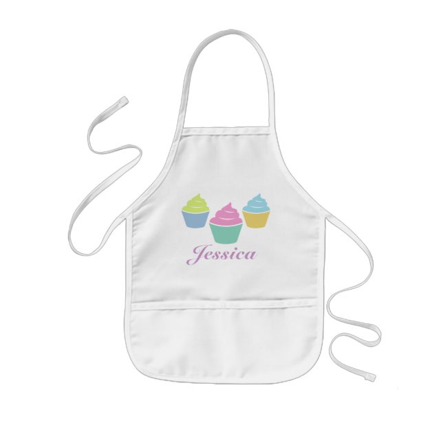 Children's baking apron with name and cupcakes (Front)