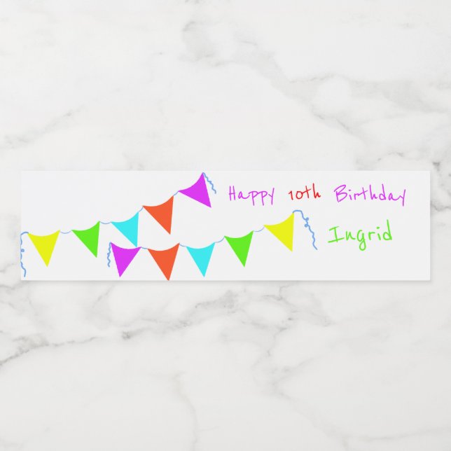 Children's Birthday Banner Water Bottle Label (Single Label)