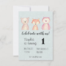 children's birthday invitation animals watercolor