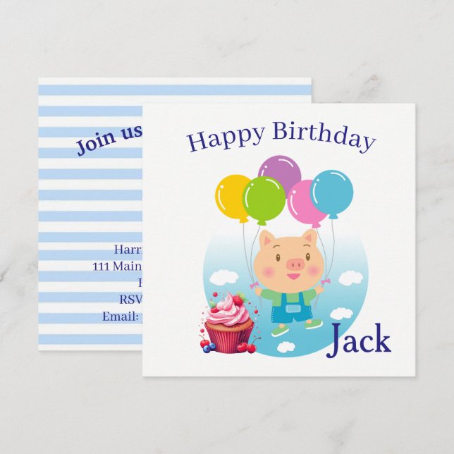 Children's Birthday Invitation Cards (Front/Back)