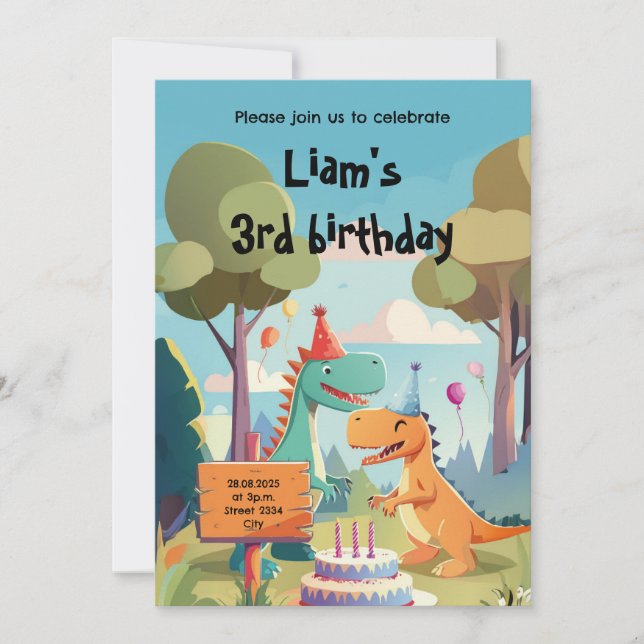 Children's Birthday Invitation Dinos Dinosaur (Front)