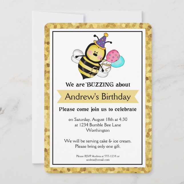 Children's Birthday Party Little Bumble Bee d3 Invitation (Front)