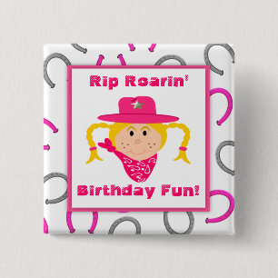 Children's Blonde Cowgirl Horseshoes Party Favour 15 Cm Square Badge