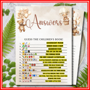CHILDREN'S BOOK EMOJI GAME Baby Shower Game Bear Invitation