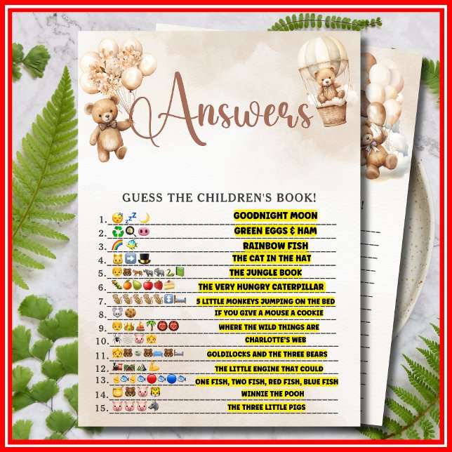 CHILDREN'S BOOK EMOJI GAME Baby Shower Game Bear Invitation (Creator Uploaded)