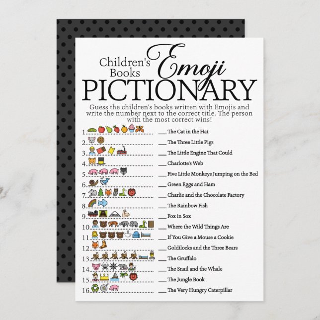 Childrens Book Emoji Pictionary Baby Shower Game Invitation (Front/Back)