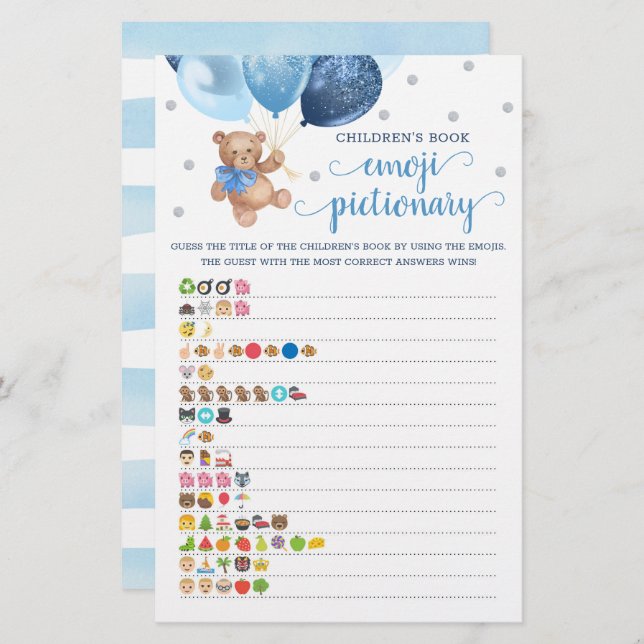 Children's Book Emoji Pictionary Game Teddy Bear  (Front/Back)