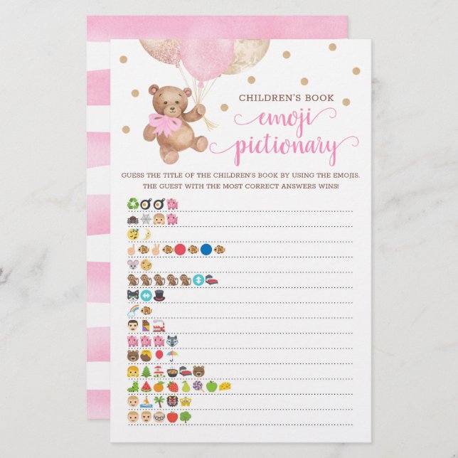 Children's Book Emoji Pictionary Game Teddy Bear  (Front/Back)