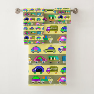 Children's bright colorful cars for boys bath towel set