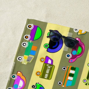 Children's bright colorful cars for boys beach towel