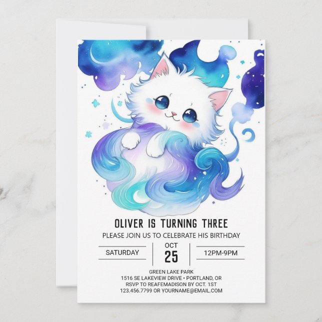 Children's Cat Editable Birthday Invitation (Front)