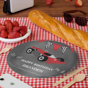 Children's Chalkboard Race Car Birthday Party Paper Plate