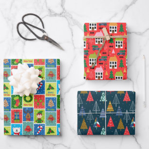 Childrens Christmas Holiday Pattern Wrapping Paper Sheet