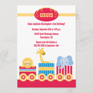 Children's circus train birthday party invitation