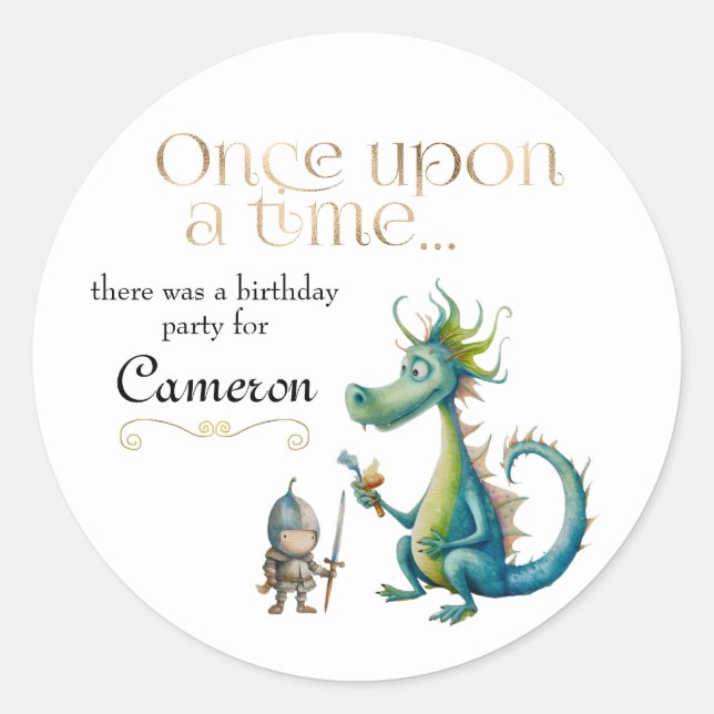 Children's Classic Fairy Tale Dragon and Knight Classic Round Sticker (Front)