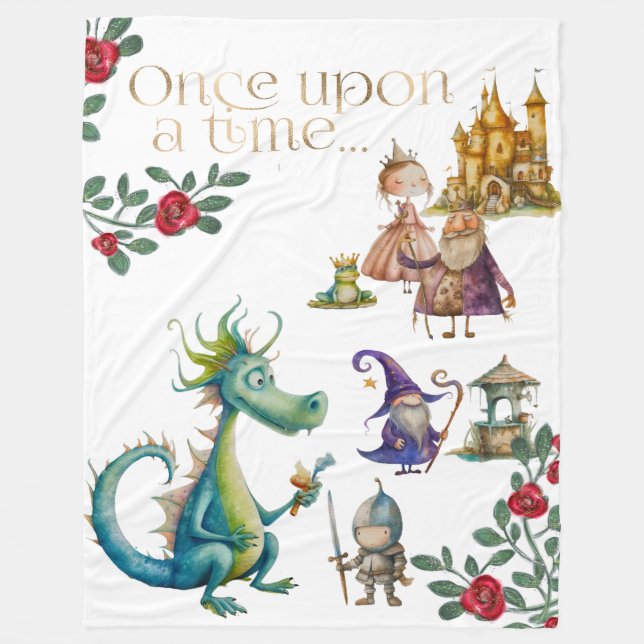 Children's Classic Fairy Tale Illustrations Fleece Blanket (Front)