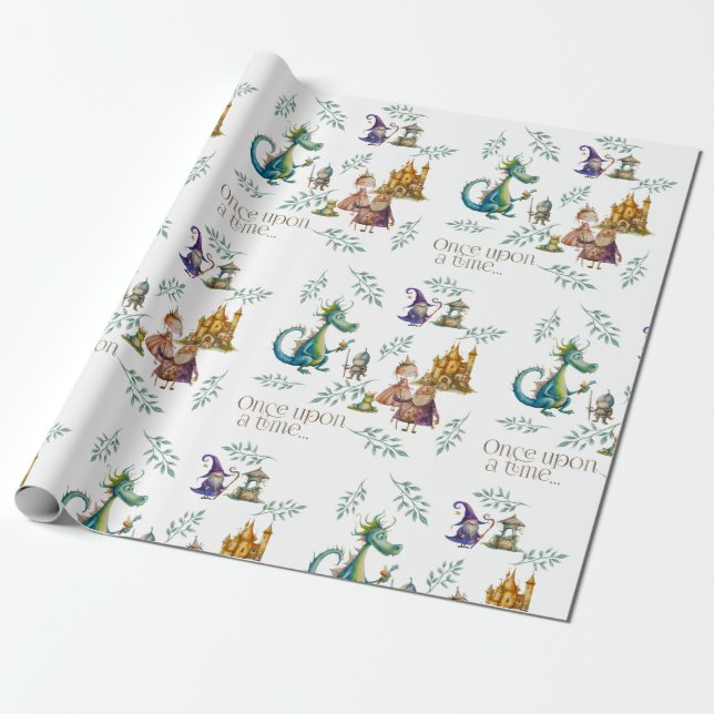 Children's Classic Fairy Tale Illustrations Wrapping Paper (Unrolled)