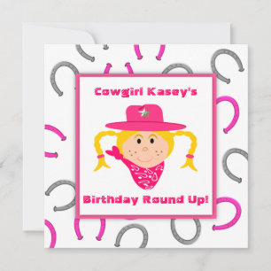 Children's Cowgirl Party Blonde Girl Birthday Invitation