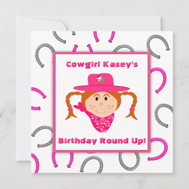 Children's Cowgirl Party Red Haired Girl Birthday Invitation (Front)
