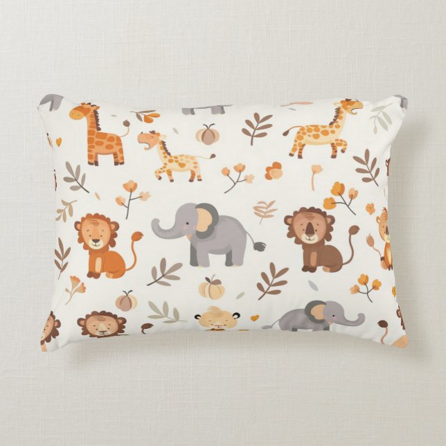 Children's Cushion with Lions, Giraffes, and Eleph (Front)