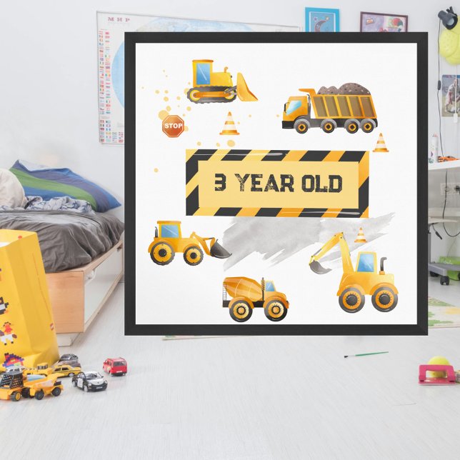 Childrens Cute Construction Birthday  Poster (Creator Uploaded)