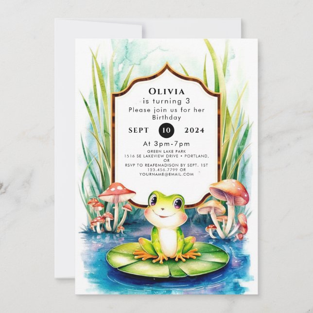 Children's Cute Frog Birthday Invitation (Front)