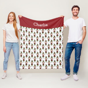 Childrens Cute Red White Add A Name Christmas Fleece Blanket