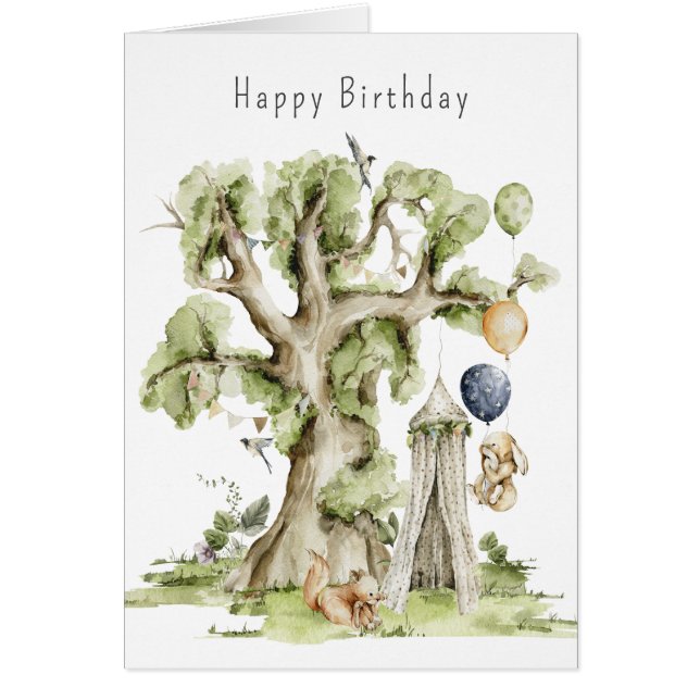 Children's Cute Woodland Happy Birthday Card (Front)