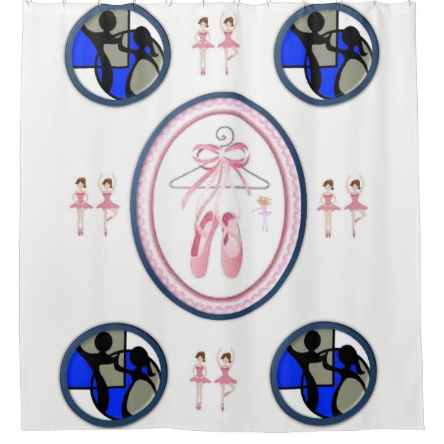 childrens dance white blue showercurtain girls shower curtain (Front)