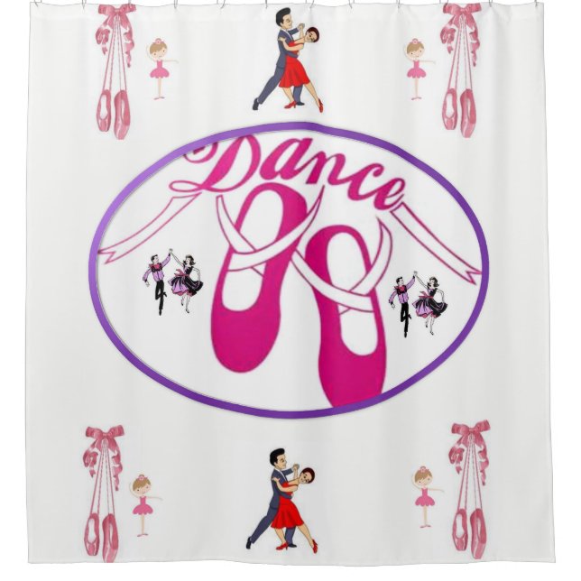 childrens dance white pink pur showercurtain girls shower curtain (Front)