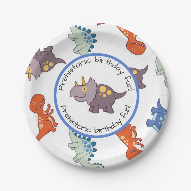 Children's Dinosaur Pattern Birthday Party Paper Plate (Front)