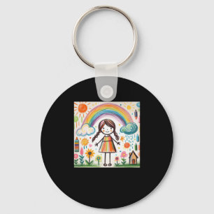 Children's Drawing With Coloured Chalk #4 Sticker Key Ring