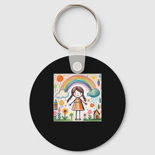 Children's Drawing With Coloured Chalk #4 Sticker  Key Ring (Front)