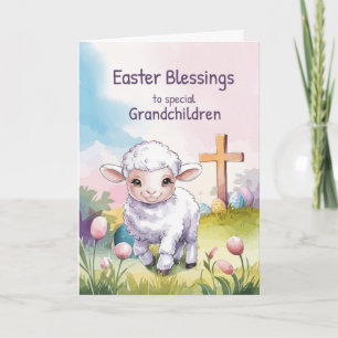Children's Easter Blessings Christian Lamb Cross Card