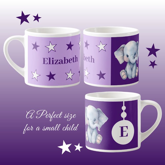 Children's elephant mug personalised name purple (Creator Uploaded)