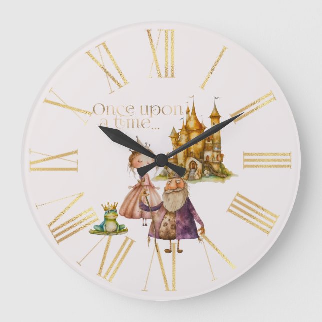 Children's Fairy Tale Princess and Frog Pink Large Clock (Front)