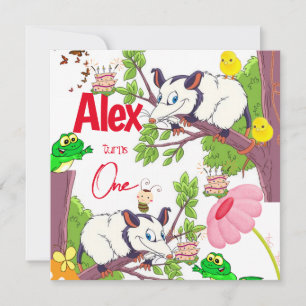 Children's First Birthday Invitation Possum Frog 