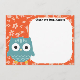 Children's Flat Panel Thank You Cards Blue Owl
