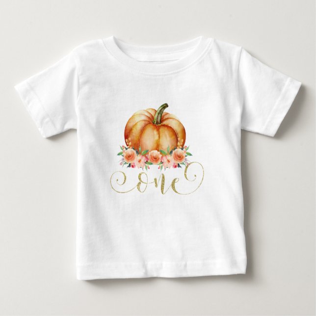 Children's Floral Pumpkin 1st Birthday T-shirt (Front)