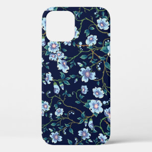 Children's flowers: seamless dark blue iPhone 12 case