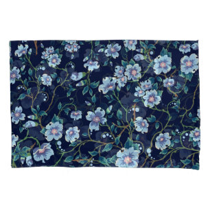 Children's flowers: seamless dark blue pillowcase
