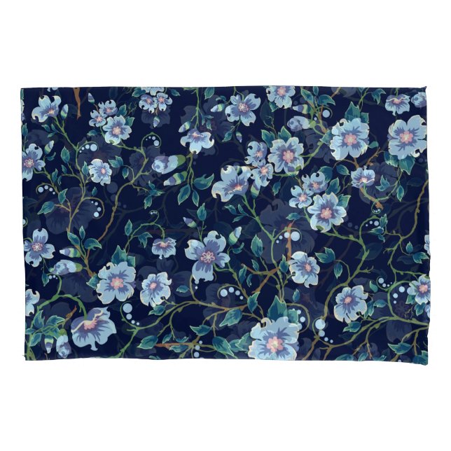 Children's flowers: seamless dark blue pillowcase (Front)