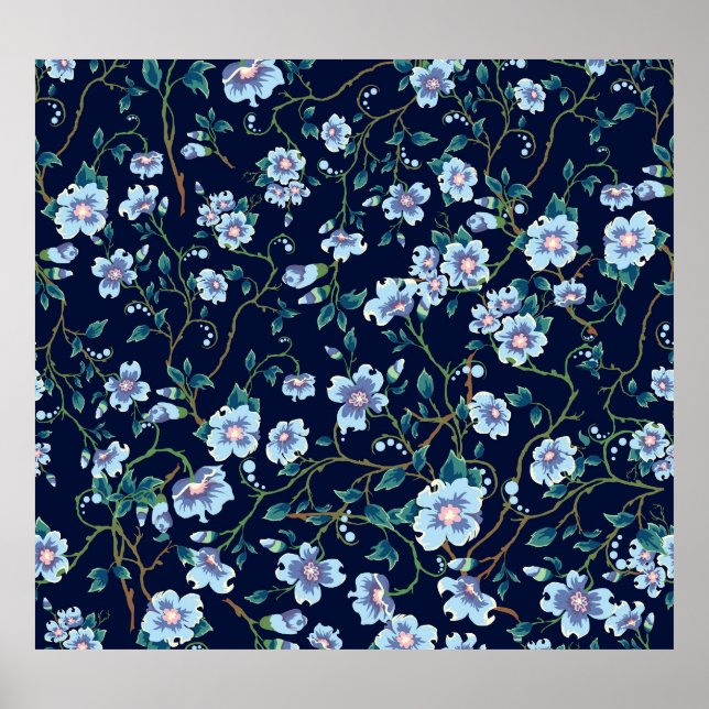 Children's flowers: seamless dark blue poster (Front)